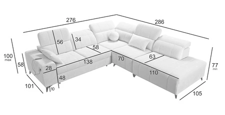 Ecksofa mit Schlaffunktion Penejos IX olive rechts stilvolles Ecksofa mit Bettzeugcontainern komfortable verstellbare Kopfstützen