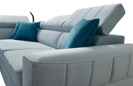 Ecksofa mit Schlaffunktion Rava IV navy blau links Samt Komfort während der täglichen Ruhe Container für Bettzeug