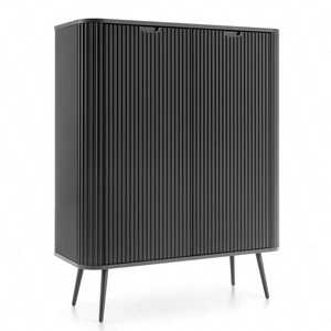 Zoya 103 cm Kommode schwarz elegantes Design ovale Form auf schwarzen Metallbeinen geschmackvolle geriffelte Front gesetzt