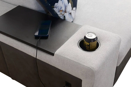 Ecksofa mit Schlaffunktion Flavio II hellbeige/braun links bequemes Ecksofabett offene Bar an der Seite des Möbels