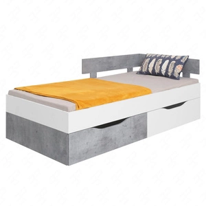 Bett mit Schubladen Epsilon 90x200 cm weiß / Beton modernes Design Bettumrandung fertig mit speziellen ABS-Furnier