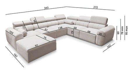 Ecksofa mit Schlaffunktion Cantare VIII beige links geschmackvolles Ecksofa mit verstellbaren Kopfstützen Bettzeug Container