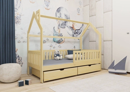 Timon Holzbett 90x180 cm Kiefer modernes Design Kinderhausbett aus massivem Kiefernholz geräumige Schubladen