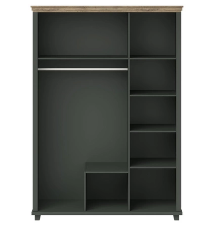 Verspiegelte Garderobe Evora 154 cm Flasche grün / Eiche lefkas elegantes Design ideal Kleiderschrank für Schlafzimmer Flur Zimmer geräumige Schubladen