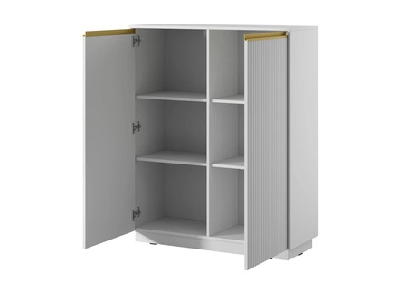 Imperial 104 cm hohe Kommode weiß elegante stilvolle Kommode mit einzigartigem Charakter mit gefrästen Fronten und Goldgriffen