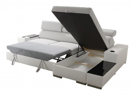 Ecksofa mit Schlaffunktion Provo braun / weiß rechtes Ecksofa mit Bettkasten und Funktionserweiterung