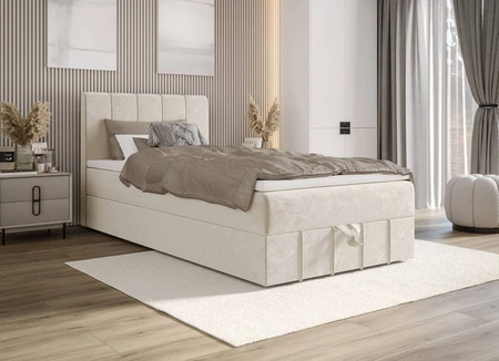 Boxspringbett Casey 90x200 beige im modernen skandinavischen Stil mit gepolstertem Kopfteil Bett mit Staukasten