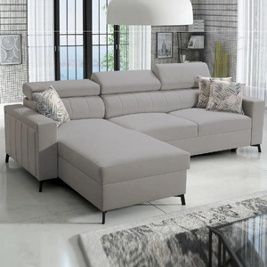 Ecksofa mit Schlaffunktion Savona grau Esche links komfortables und elegantes Ecksofa mit verstellbaren Kopfstützen Ziernaht