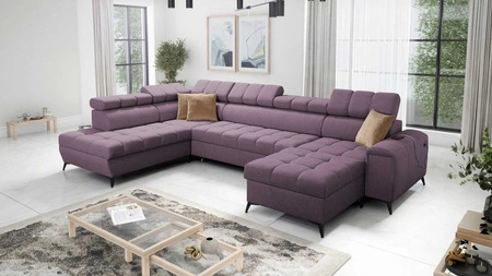 Ecksofa mit Schlaffunktion Bolmso VI violett rechts bequemes Ecksofa mit verstellbaren Kopfstützen dekorative Steppung auf der Sitzfläche