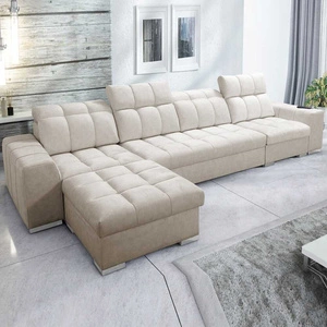 Ecksofa mit Schlaffunktion Luigi XII beige linke Seite stilvolles Ecksofa für Wohnzimmer in minimalistischer und eleganter Ausführung