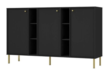 Kioto II Kommode 158 cm schwarz graphit modernes Design schlichte Form mit goldenen Griffen bereichert stabiler Metallsockel