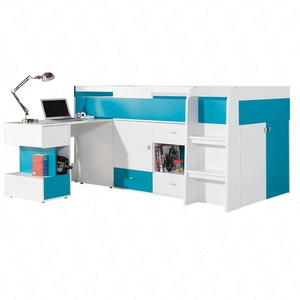 Bett mit Schreibtisch und Schränke Mobi 90x200 cm weiß / türkis ideal für Kinderzimmer und Jugendzimmer Einfassung mit speziellen Furnier beendet