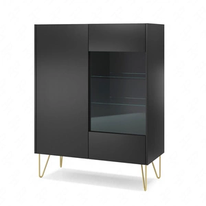 Vitrine Madisonum 97 cm Schwarzer Graphit / Schwarzer Königs-Marmor Modernistisches Design Elemente aus gehärtetem Sicherheitsglas