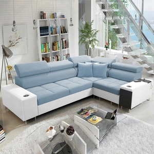 Ecksofa mit Schlaffunktion Dafni II blau weißer Samt rechtes Ecksofa mit Bettzeugablage Vollauszug