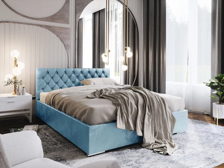 Polsterbett Bauru 140x200 türkis Bett mit Container im modernen skandinavischen Stil mit gestepptem Kopfteil mit Kristallen