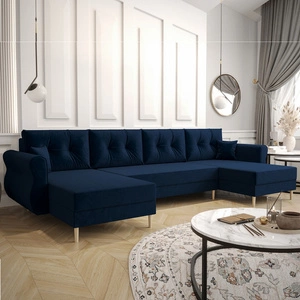 Ecksofa mit Schlaffunktion Wilkins U marineblau komfortables Ecksofa weicher Stoff modernes Design, das sich in jede Einrichtung einfügt