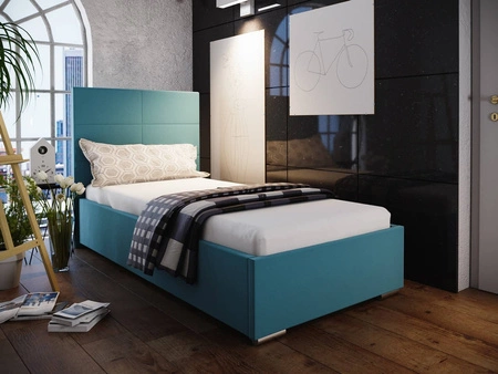 Eljas Polsterbett 90x200 blau mit Kopfteil im modernen Stil ideal für ein Jugendzimmer oder kleines Schlafzimmer