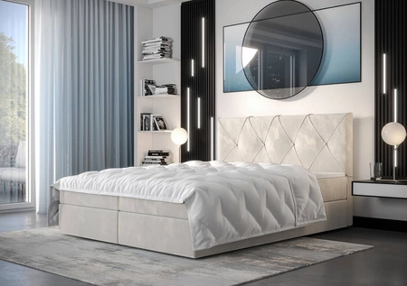 Boxspringbett Arvada 140x200 beige Bett im modernen skandinavischen Stil mit gepolstertem Kopfteil