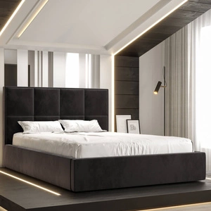 Polsterbett Aresa 180x200 mit Aufbewahrung Graphit Modernes skandinavisches Stilbett mit bequemem Kopfteil