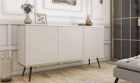 Kommode Luxury 160 cm beige elegantes Design Korpus mit goldenen trim Kommode auf schwarzen Metallbeinen unterstützt gekrönt