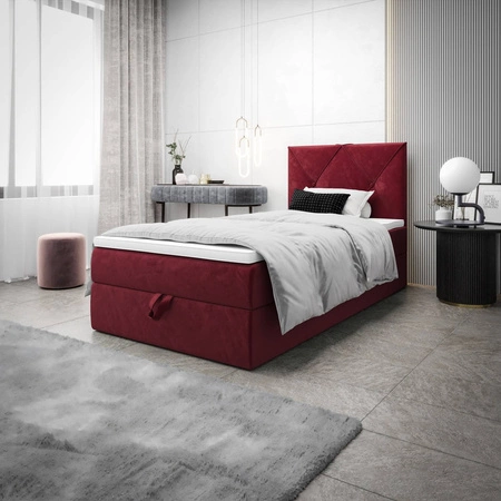 Boxspringbett Arvada 100x200 dunkelrot im modernen skandinavischen Stil mit gepolstertem Kopfteil Bett mit Staukasten