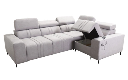 Ecksofa mit Schlaffunktion Castel II rosa rechts bequemes Ecksofa mit verstellbaren Kopfstützen Bettzeugcontainer