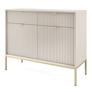 Kommode mit Schubladen Lovro 104 cm beige modernes Design wird Liebhaber von ausdrucksstarken Interieurs Kommode mit Gold-Accessoires bereichert begeistern