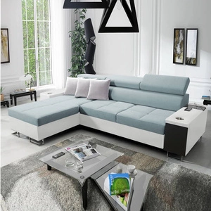 Ecksofa mit Schlaffunktion Dafni Arktisblau/Weiß linksseitig geflochten bietet Komfort und Funktionalität während der täglichen Erholung