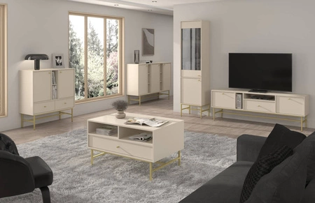 Kioto III Kommode 100 cm beige modernes Design praktische Einlegeböden goldene Griffe Metallrahmen