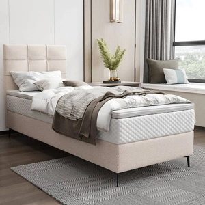 Boxspringbett Irvine 90x200 beige Stilvolles Bett mit Bettzeugablage und hohem Kopfteil besticht durch sein elegantes Design