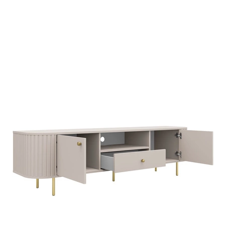 TV Schrank Ovalio 181 cm beige unkonventionelle TV-Schrank für Wohnzimmer Metall dekorative Accessoires Fräsen
