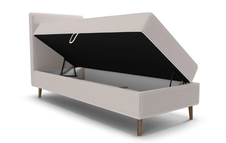 Boxspringbett Totti 80x200 elfenbeinfarbenes stilvolles Bett mit Bettzeugablage dreidimensional gestreifter Stoff