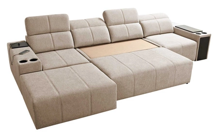 Ecksofa mit Schlaffunktion Tesalia XII grün links modernes Design komfortable Schiebe-Rückenlehne Schublade in der Seite des Möbels