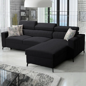 Ecksofa mit Schlaffunktion Savona schwarz rechte Ecke bequem und elegant mit verstellbaren Kopfstützen Ziernaht