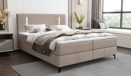 Boxspringbett Norco 140x200 dunkelbeige stilvolles Bett mit Staukasten Beleuchtung im Kopfteil fügt eine einzigartige Note