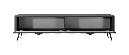 RTV Schrank Lante 200 cm schwarz modernes Design Korpus auf hohen Beinen geriffelte Front charakteristische ovale Form