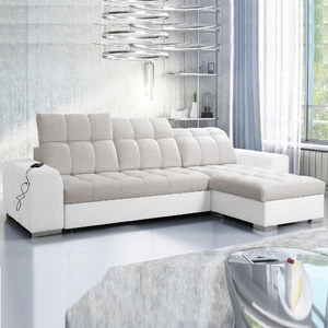 Ecksofa mit Schlaffunktion Luigi hellbeige / weiß rechts Ecksofa mit zwei Bettkästen Stoff mit einer interessanten Struktur