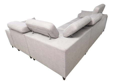 Ecksofa mit Schlaffunktion Castel II grau Esche rechts komfortables Ecksofa mit verstellbaren Kopfstützen Container für Bettzeug