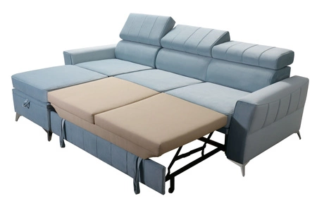 Ecksofa mit Schlaffunktion Rava gelb links Samt komfortables und funktionelles Ecksofa mit verstellbaren Kopfstützen