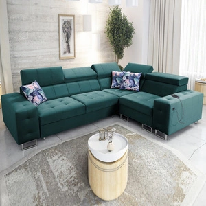 Ecksofa mit Schlaffunktion Hampton II meeresblau rechts stilvolles Ecksofa Bett weiche Polsterung Stoffart Samt