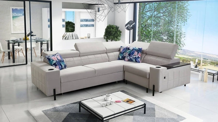 Ecksofa mit Schlaffunktion Belvi II grau rechts elegantes und ergonomisches Ecksofa für das Wohnzimmer praktischer Stauraum an der Seite