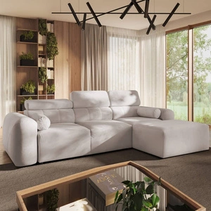 Ecksofa mit Schlaffunktion Cantare elfenbeinfarben rechte Ecke funktionell und bequem modernes Design Plüschstoff