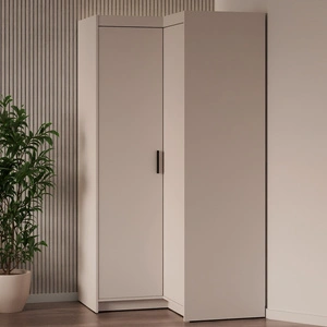 Eckkleiderschrank Rene beige sand stilvolles Design ABS Einfassung Schlafzimmer Schrankfronten in matt schwarzer Ausführung Griffe