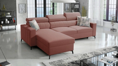 Ecksofa mit Schlaffunktion Savona Indian pink linksseitig komfortables und elegantes Ecksofa mit verstellbaren Kopfstützen Ziernaht 