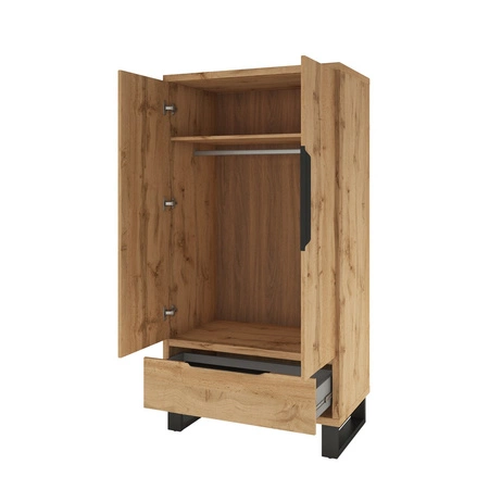 Kleiderschrank Halle 99 cm Eiche wotan stilvolles Design klassische Form Kleiderschrank für Schlafzimmer oder Ankleidezimmer geräumige Schubladen Kantengriffe