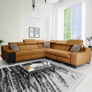 Ecksofa mit Schlaffunktion Alcamo III honey right funktionelles und stilvolles Ecksofa mit einer Schublade in der Seite zwei Behälter für Bettzeug