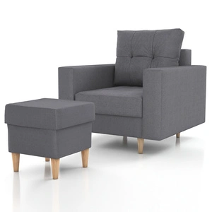 Sessel mit Fußstütze Vaso graphit bequemer Sessel für Wohnzimmer im skandinavischen Stil weicher Sitz hohe Holzbeine