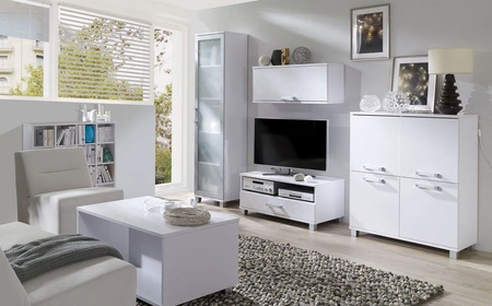 TV-Schrank Maximus 100 cm weiß mit Schublade modernes Design Kante mit speziellem ABS-Furnier verziert Schublade auf Rollenschienen