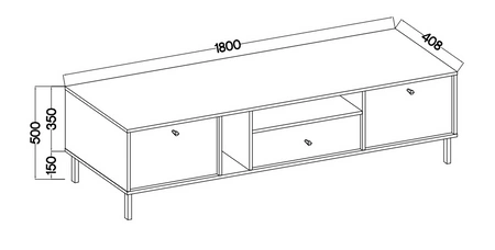 RTV Kioto II 180 cm beige eleganter TV-Schrank mit geraden Metallbeinen und goldenen Griffen
