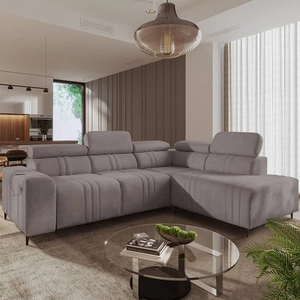 Ecksofa mit Schlaffunktion Castel VII grau-braun rechtsseitig stilvolles Ecksofa mit Bettzeugablage und verstellbaren Kopfstützen